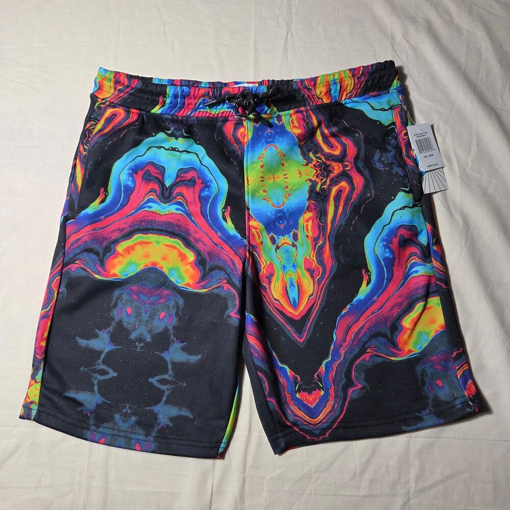 NWT Fresh Prince of Bel-Air Large Shorts Trippy Tie Dye Liquid All Over Print